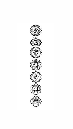 the seven chakras in black and white on a white background, with one line drawn