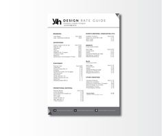 the design rate guide is displayed on a white background