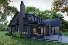 this is an artist's rendering of a house in the country style with a porch and covered patio