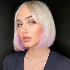 Purple Short Hair, Spring Hair Color Trends, Peekaboo Highlights, Pink Blonde, Dark Purple Hair, Hair Colorful, Peekaboo Hair, Medium Bob, Real Hair Wigs