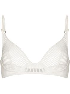 ivory white semi-sheer construction mesh detailing adjustable shoulder straps underwire cup rear clasp fastening Bra Items, Kiki De Montparnasse, Mesh Bra, White Bras, Soft Cup Bra, Versace Outfit, Demi Fine Jewelry, Iconic Bags, Pink Bra