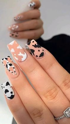 Country Acrylic Nails, Cowboy Nails, Western Nails, Country Nails, Cow Nails, Simple Acrylic Nails, Cute Acrylic Nail Designs, Print Nails, Animal Print Nails