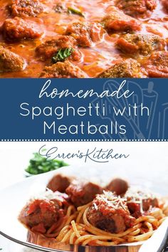 homemade spaghetti with meatballs and parmesan cheese is an easy dinner recipe that's ready in under 30 minutes