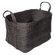 a large black basket with handles