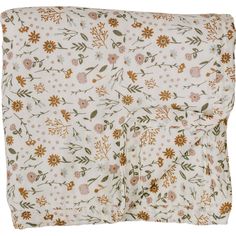 an image of a floral print pillow on a white background with orange and yellow flowers