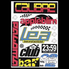 an advertisement for the calibre appelblim, featuring logos and numbers