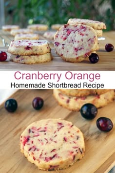 cranberry orange shortbread cookies on a cutting board