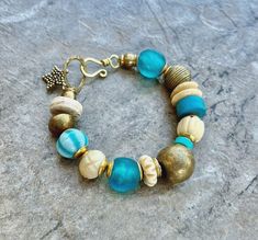 Boho Chic Bracelet Tribal Bone, Ghana Recycled Glass and African Lost Wax Brass Bohemian Chic Jewelry, Boho Chic Bracelets, Chic Bracelet, Boho Chic Jewelry, Bracelet Ideas, Chic Jewelry, Lost Wax, Bohemian Chic, Boho Bracelets