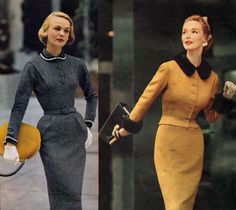 1950s-Fashion----Slender-Fall-Dresses-1953 40s Mode, 1950’s Fashion, Vintage Fashion 1950s, Vintage Suit, Fifties Fashion, Look Retro, Fashion 1950s, 1950s Style