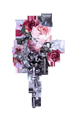 a drawing of a key with flowers on it