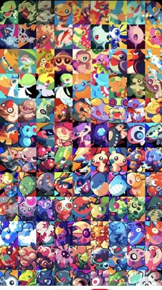 a collage of many different colored pokemons and their faces are shown in this image