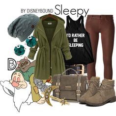 Sleepy by leslieakay on Polyvore featuring Koral, River Island, Kent & King, H&M, 7 For All Mankind, disney, disneybound and disneycharacter Disney Attire, Mode Tips, Character Inspired Outfits, Disney Bound Outfits, Disney Inspired Outfits