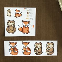 the stickers are showing different types of foxes and other small animals, including an owl