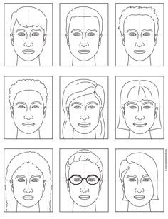 the different faces of people with glasses on each face, and one in black and white