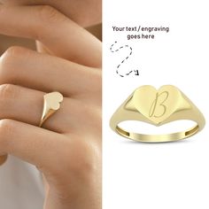 Give your loved one this stunning personalized 14k Gold Dome Heart Initial Ring, the perfect gift for anyone. This Ring features a clear heart shaped surface in the center of the design, which makes it great for engraving. One letter or number combination can be stamped on the ring if you want. Please note your personalization during checkout. ◖ P R O P E R T I E S ◗ * Material: 14k Yellow Gold, 14k White Gold ◖ D I O N J E W E L ◗ ‣ 14K REAL GOLD ‣ EXPRESS DELIVERY IN 1-3 DAYS* ‣ HANDMADE ONLY White Gold Rings For Valentine's Day Birthday, White Gold Rings For Birthday And Valentine's Day, Name Jewelry For Anniversary On Valentine's Day, Heart Cut Signet Ring For Anniversary On Valentine's Day, 14k Stamped Jewelry For Valentine's Anniversary, Customizable 14k Gold Heart Jewelry, Stamped 14k Jewelry For Valentine's Day Anniversary, 14k Stamped Jewelry For Anniversary On Valentine's Day, Heart-shaped Ring For Valentine's Day Birthday