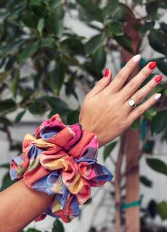 Top up your top knot with our statement-making, striped scrunchies. Ethically handwoven on semi-automatic looms in India, they combine traditional weaving techniques with a stylish, oversized silhouette. Available in Soak (blue, red, and green), Daze (pink, coral, blue, and black), Hush (pink, coral, and yellow), Squeeze (blue, orange, natural white, pink), and Tart (pink, orange, natural white, and navy). Product Details: 100% cotton Care instructions: Wash in cold water, lay flat to dry Made i Xxl Scrunchies, Large Scrunchies, Accessory Inspo, Scrunchies Diy, Ad Campaigns, Traditional Weaving, Sewing Diy, Pretty Dress, Pink Coral