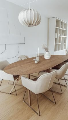 a dining room table with chairs around it