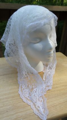 A beautiful  triangle or wedge shaped white lace scarf or mantilla. In excellent vintage condition. 36 x 17 inches White Lace Accessories, Elegant White Lace Shawl, Lace Head Scarf, Vintage White Shawl Scarf, White Lace Bohemian Shawl, White Lace Scarf, White Bohemian One-size Shawl, Scarf Lace, Lace Wedges