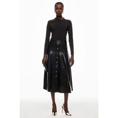 Black (Main: 100% Polyurethane; Lining: 100% Viscose). Skirts. Front Button Closure. Shoulder to Hemline Length: 34". Imported. Rent The Runway, Skirt, Black