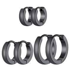 PRICES MAY VARY. 🔸Material: Made of stainless steel,black plated on the surface,non-deformable, and hypoallergenic. High polished on the surface, smooth and comfortable to wear. 🔸3 Pairs huggie hoop earring set for men and women.7mm/9mm/12mm chunky small loop earrings,lightweight and comfortable to wear. 🔸Dimensions: Gauge Size: 18G; Inner Diameter 7mm/9mm/12mm; Width 3mm(0.12 inch). 🔸100 Times open and closed test,Hinge will be very easy to open/close a click closure by hand,Not require a t Black Nickel-free Hoop Earrings As Gift, Minimalist Black Stainless Steel Hoop Earrings, Black Stainless Steel Hoop Jewelry, Modern Black Hypoallergenic Hoop Earrings, Black Hypoallergenic Hoop Earrings In Stainless Steel, Nickel-free Black Hoop Earrings Gift, Mens Earrings Hoop, Loop Earrings, Hoop Earring Sets