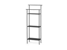 a black shelf with three shelves on it