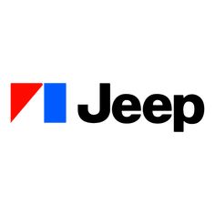 the jeep logo is black and blue with red, white, and blue letters on it