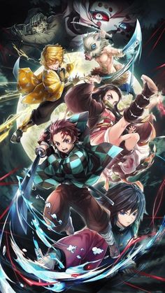 an anime movie poster with many characters