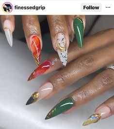 Fall Inspired Nails, 70s Nails, Elite Nails, Splatter Nails, Stilleto Nails Designs, Jade Nails, Nyc Nails, Ombre Acrylic Nails, Nail Design Inspiration