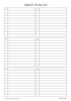 the printable subject to do list is shown in black and white, with numbers on each