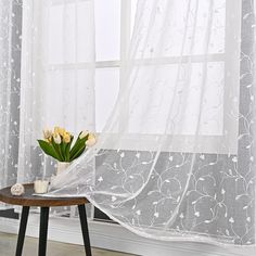 PRICES MAY VARY. Package Include: Our package include set of 2 white embroidered sheer curtains, each panel is 52 inch wide by 84 inch length. Each panel has 8 elegant silver metal grommets with 1.6-inch inner diameter, fit well with most rods. Easy to hang, and slide smoothly. Delicate Embroidered Design: These semi sheer curtains features a flower design weaved with high quality threads, accents and adds elegance and lovely to your space. If you want to change of room style or your mood, these Sheer Curtains Living Room, Living Room Sliding Doors, Sheers Curtains Living Room, White Sheer Curtains, Window Treatments Living Room, Sheer Drapes, Drape Panel, Window Drapes, Living Room Windows