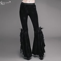 Sexy Women Dark Patterned Stretchy Embossed Velvet Flared Pants Goth Pants, Gothic Dresses, Embossed Velvet, Gothic Pants, Velvet Flare Pants, Velvet Flower, Gothic Tops, Gothic Skirts, Gothic Shoes