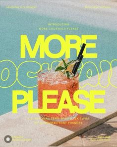 a drink sitting on top of a table next to a swimming pool with the words more ocean please