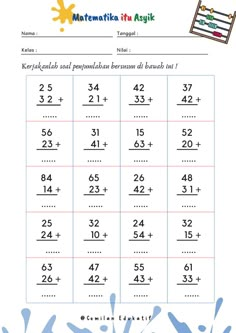 matematika, cahya507, cemilan edukatif. worksheet, lembar kegiatan, sekolah dasar, penjumlahan bersusun Resume Design Template Free, Matematik Prasekolah, Holiday Math Worksheets, Math Fractions Worksheets, Kindergarten Addition Worksheets, Math Addition Worksheets, Math Answers, Kindergarten Reading Activities, Homeschool Preschool Activities