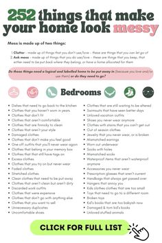 the 25 things you can do to make your home look messy info sheet with text