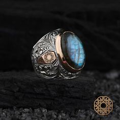 ▪The Ring is made of 925 Sterling Silver. ▪Use Gemstone: Labradorite ▪Labradorite not only supports self-belief and self-confidence, but also helps to reach higher consciousness while supporting trust in the universe. It calms the complex and intense mind, protects it from negative energies, energizes, or clears these negative energies. ▪Our products are completely handcrafted. ▪You can contact us for different color and pattern options. ▪Your order is sent in a Special Gift Box as a Gift Package. ▪If you have a special note for your gift shipments, you can tell us during your order. ▪Silver polishing cloth will be delivered to you in your cargo as a gift of our company in order to maintain your silver ring easily.  ▪All our products are guaranteed. You can always contact us in case of any Open Signet Ring With Gemstone As Gift, Open Signet Ring With Gemstone For Gift, Open Ring Signet With Gemstone For Gift, Unique Silver Engraved Ring With Gemstone, Luxury Silver Turquoise Ring With Gemstone, Spiritual Rings With Large Stone As Gift, Bohemian Turquoise Ring As Gift With Polished Finish, Spiritual Gemstone Signet Ring For Anniversary, Handmade Silver Luxury Crystal Ring