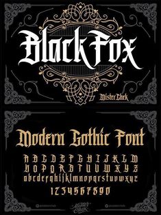 an old fashioned font and numbers are displayed in this black fox typeface design, which includes