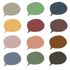 a group of different colored speech bubbles on a white background with the same color as each one