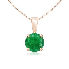 Linked to a lustrous bale is a lush green emerald solitaire secured in a four prong setting. Crafted in 14k rose gold, the elegant design of this classic emerald pendant draws all attention towards the magnificence of the center stone. Emerald Necklace Pendant, Yellow Gold Solitaire, Sapphire Solitaire, Solitaire Pendant Necklace, Emerald Pendant, Sapphire Pendant, Emerald Necklace, Solitaire Pendant, Green Emerald