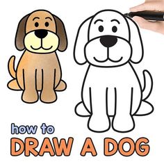 a person is writing on a paper with a drawing of a dog next to it