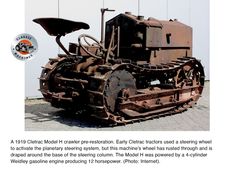 an old, rusted out bulldozer sits in front of a building