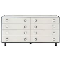 a white and black dresser with four drawers