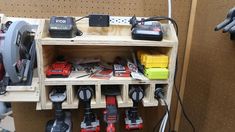 a workbench filled with tools and power tools