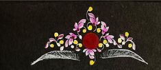 a drawing of a tiara with flowers and leaves on black paper in the shape of a crown