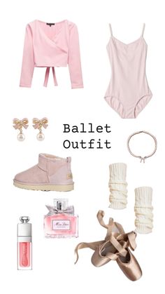 ballet outfit and accessories with the words ballet outfit