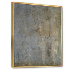 an abstract painting in gold frame on a white wall with a black and grey background