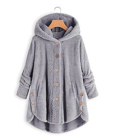 CELLABIE Navy Button-Accent Hooded Coat - Women & Plus | Zulily Faux Jacket, Fur Cardigan, Plush Coat, Hooded Winter Coat, Loose Cardigan, Outwear Coat, Winter Mode