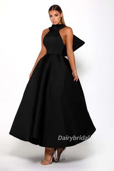 Black A-line Satin High Neck Backless Tea-Length Bridesmaid Dress, FC2 – Dairy Bridal Brunch Dresses, Tea Length Bridesmaid Dresses, Gown Styles, Classy Dress Outfits, Lace Gown, Classy Dress, Stunning Dresses, Look Fashion, Party Dresses