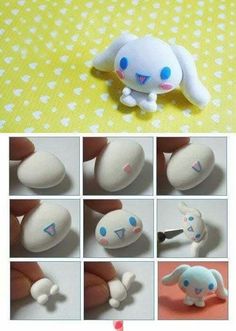 the instructions for how to make an adorable bunny doll with polymer eyes and nose parts