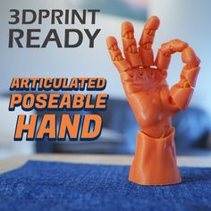 an orange hand that is on top of a blue carpet with the words, 3dprint ready