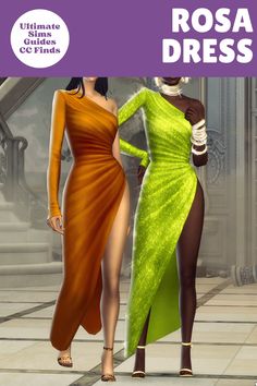 two women in dresses standing next to each other on the cover of an animated magazine